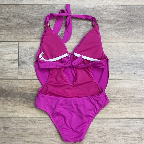 Bar III Cowl Neck Monokini hot pink one piece bathing‎ suit backless - Picture 11 of 14